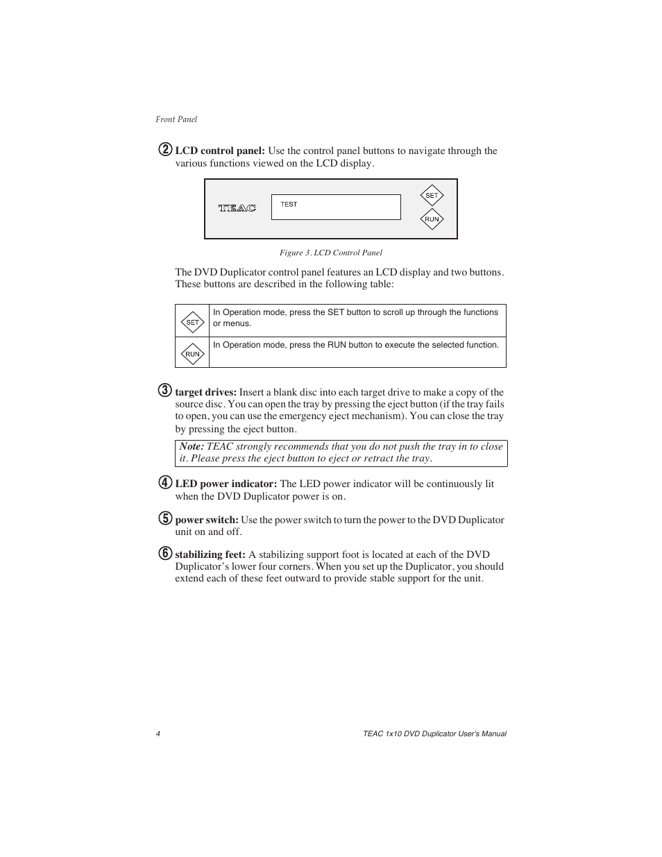 Figure 3. lcd control panel | Teac DVW-D110H User Manual | Page 12 / 34