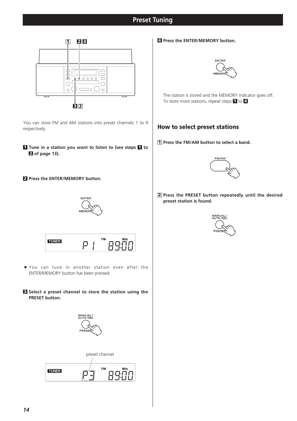 Preset tuning, How to select preset stations | Teac LPR400 User Manual | Page 14 / 76