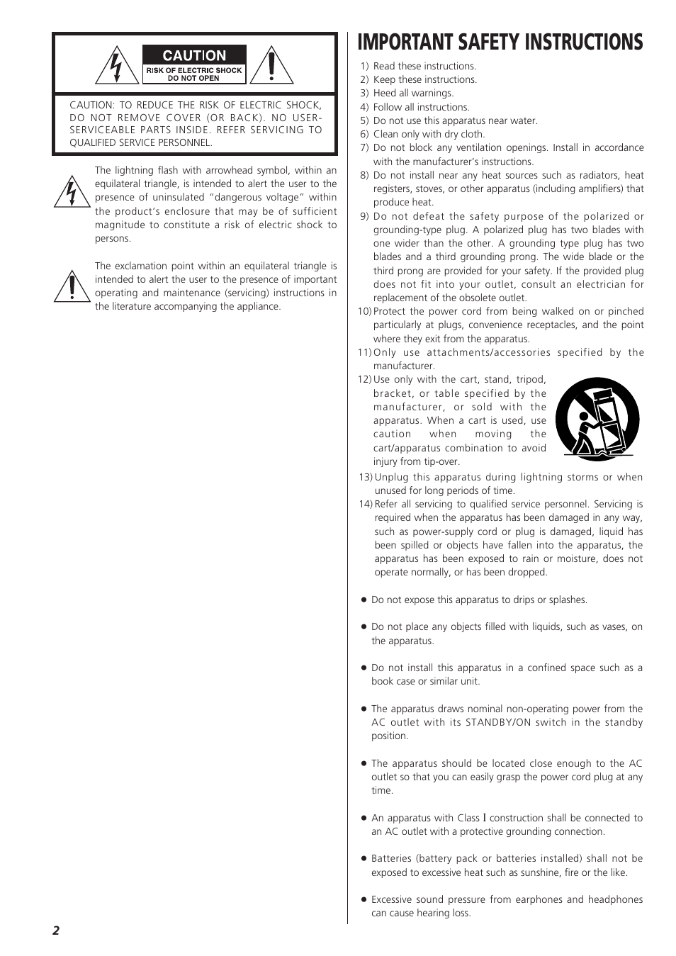 English, Important safety instructions | Teac LPR400 User Manual | Page 2 / 76