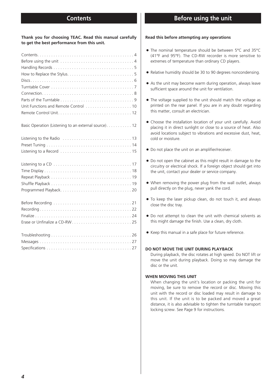 Teac LPR400 User Manual | Page 4 / 76