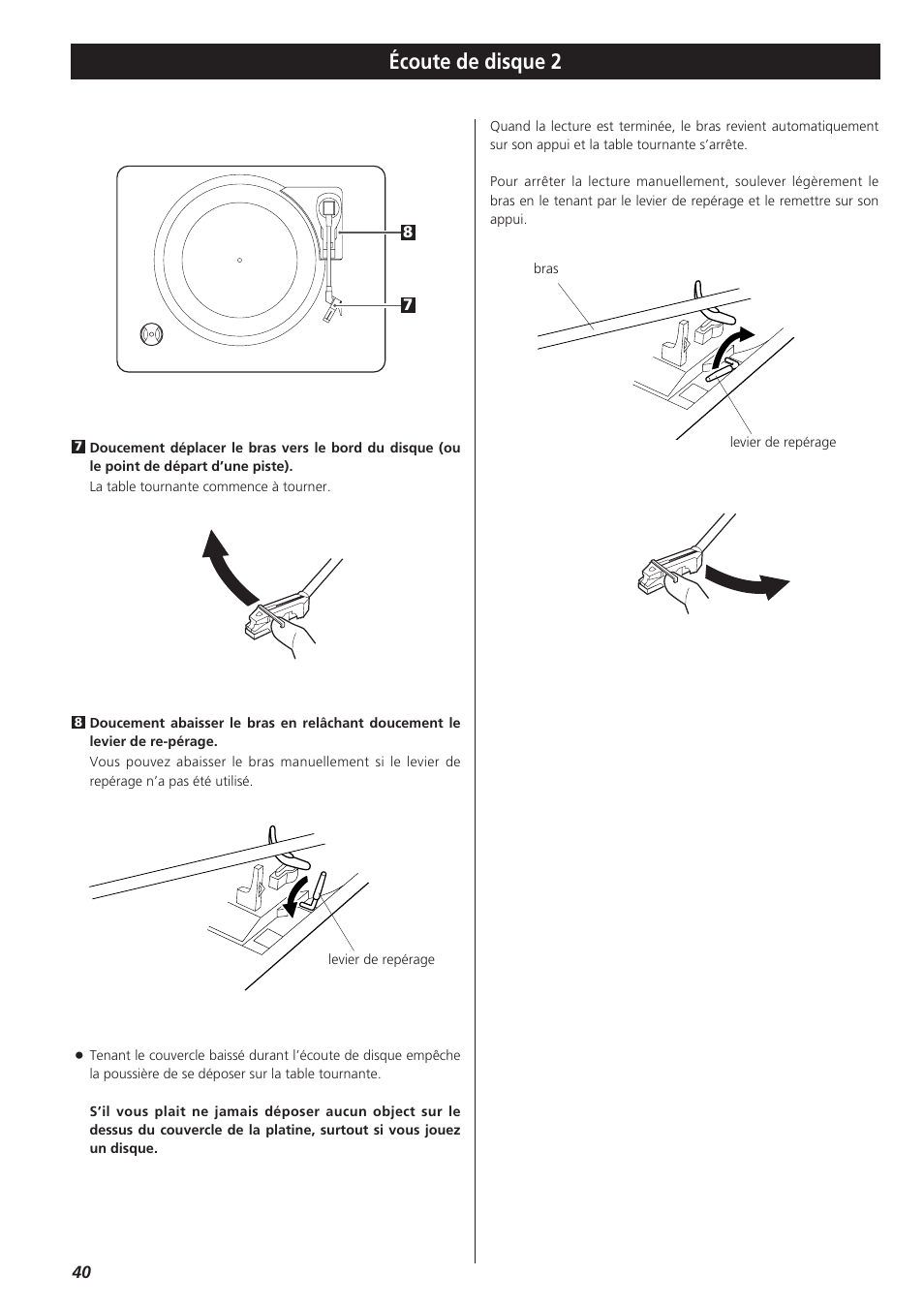 Écoute de disque 2 | Teac LPR400 User Manual | Page 40 / 76