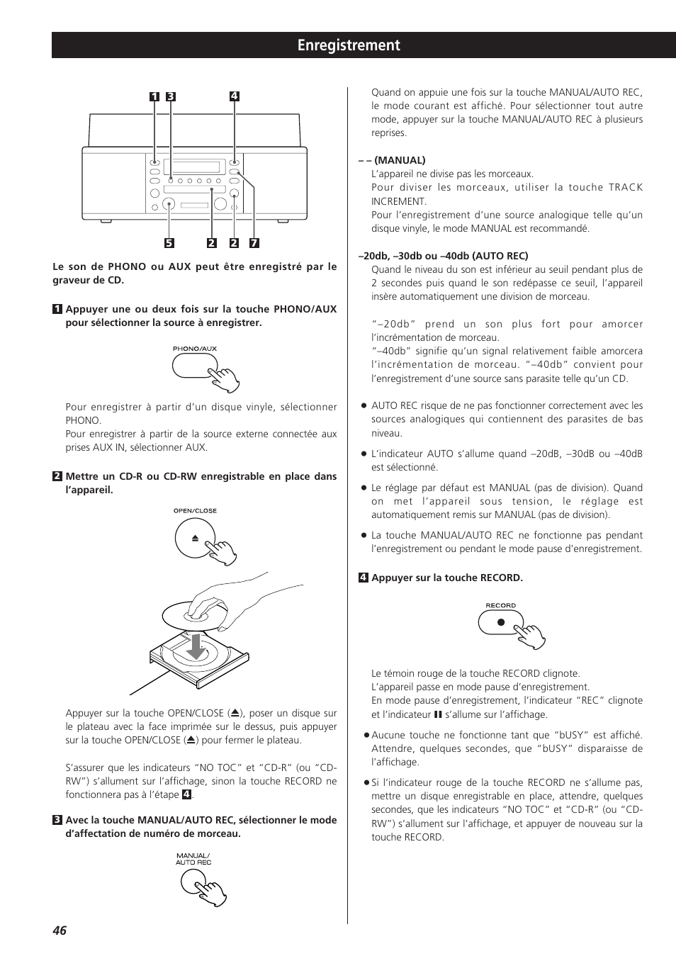 Enregistrement | Teac LPR400 User Manual | Page 46 / 76