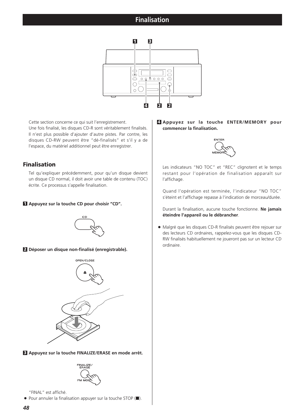 Finalisation | Teac LPR400 User Manual | Page 48 / 76