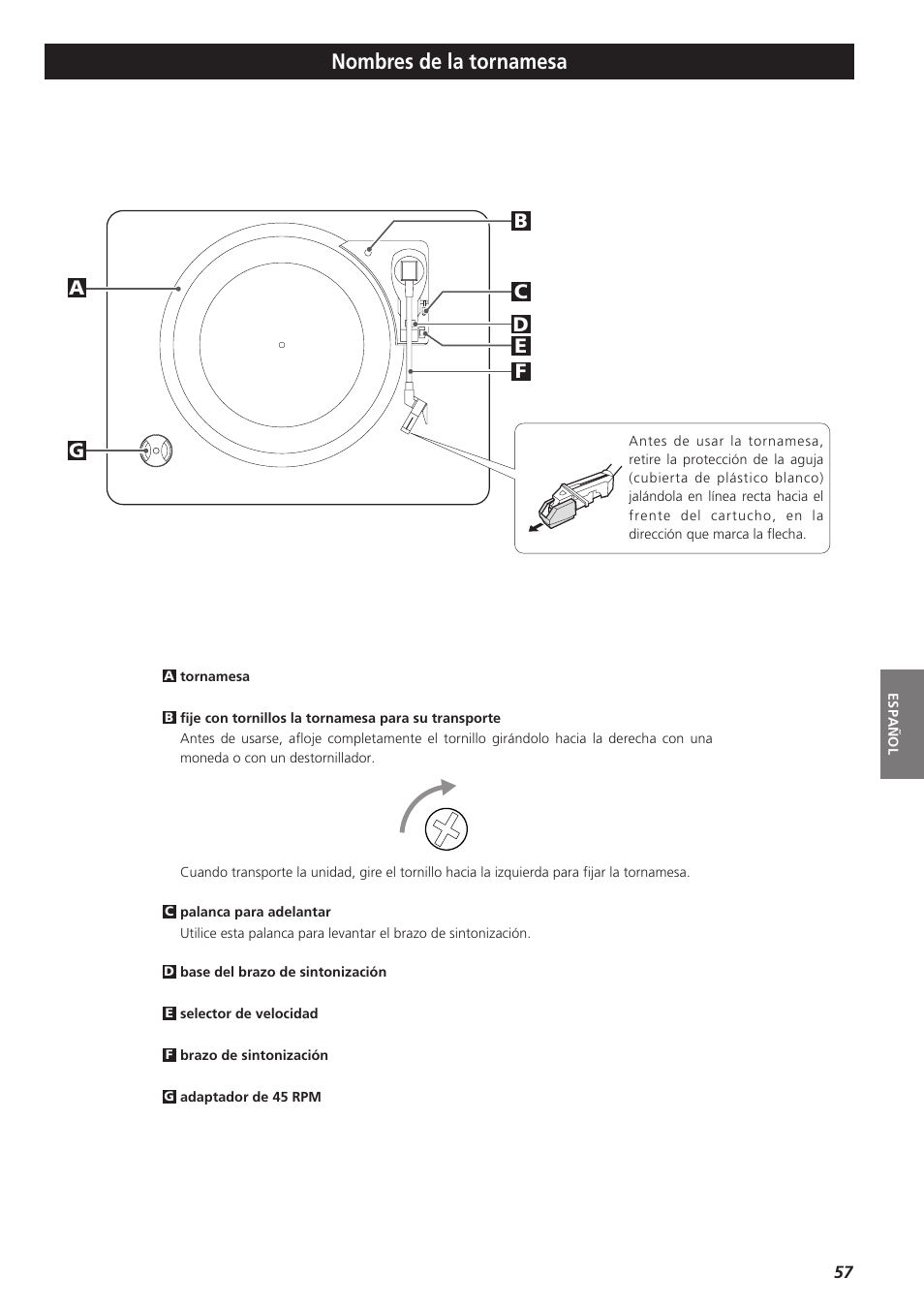 Nombres de la tornamesa | Teac LPR400 User Manual | Page 57 / 76