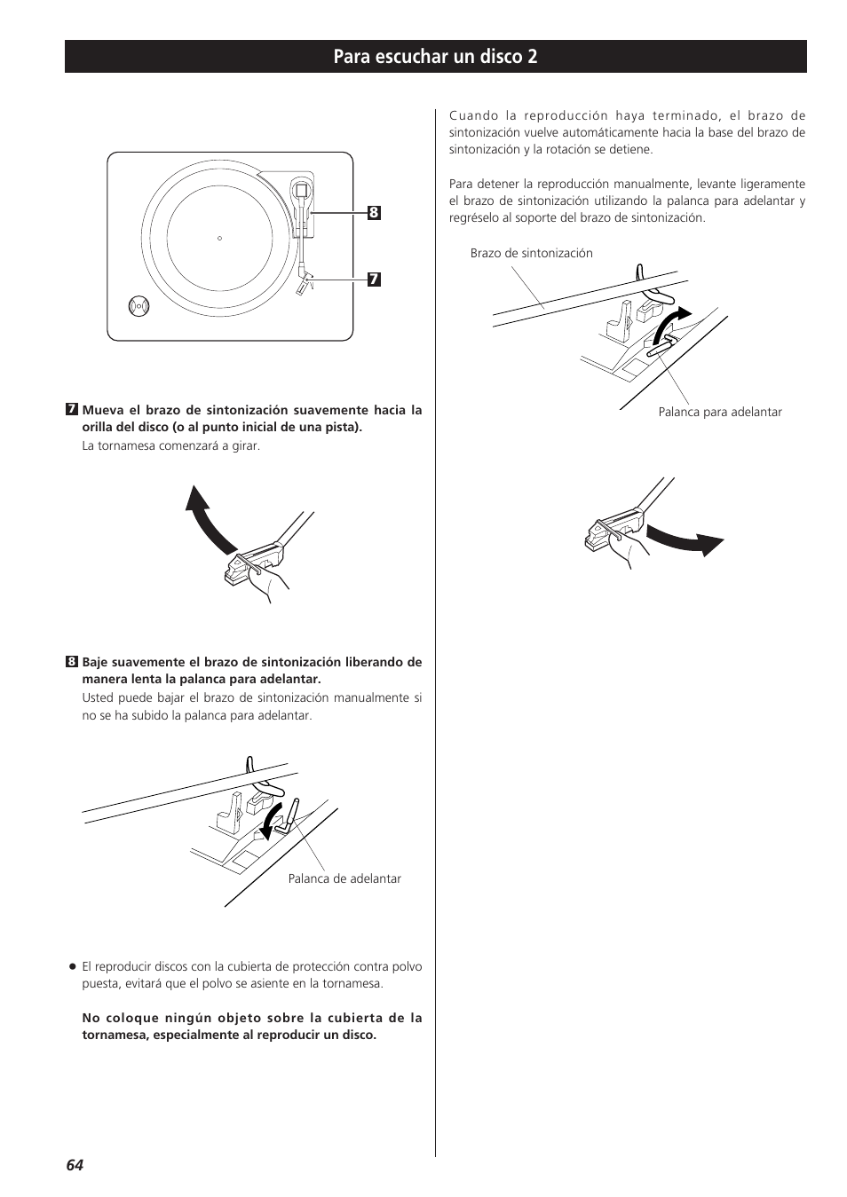 Para escuchar un disco 2 | Teac LPR400 User Manual | Page 64 / 76