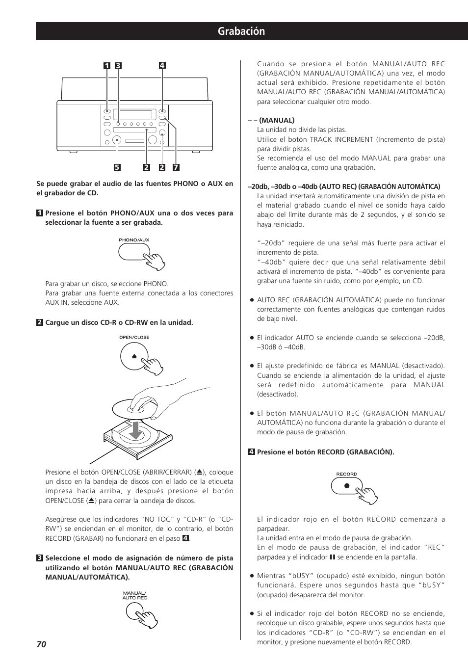 Grabación | Teac LPR400 User Manual | Page 70 / 76