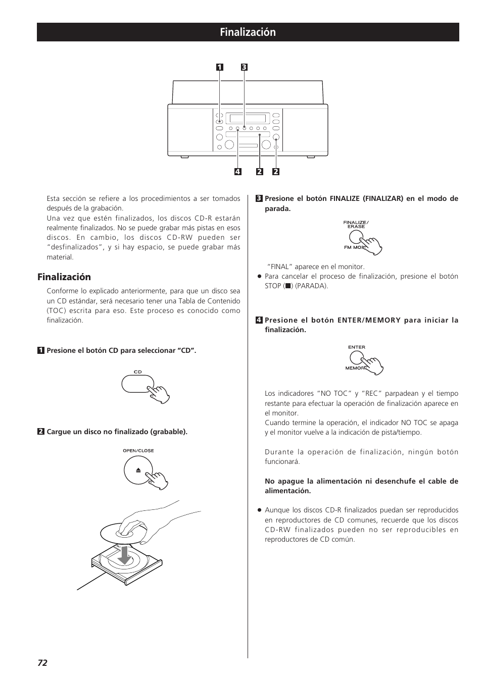 Finalización | Teac LPR400 User Manual | Page 72 / 76