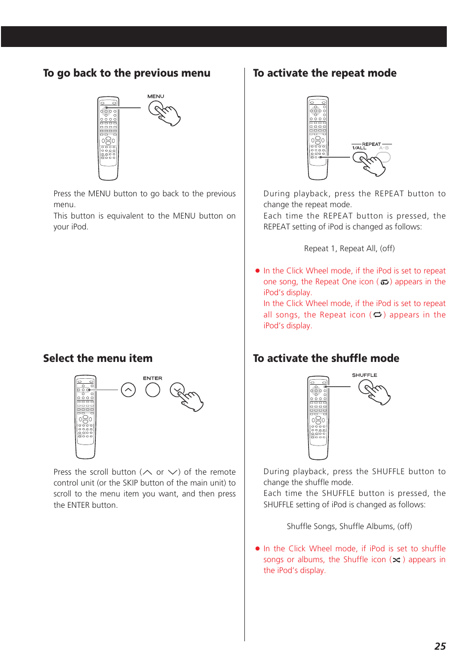 Select the menu item | Teac CR-H227I User Manual | Page 25 / 43