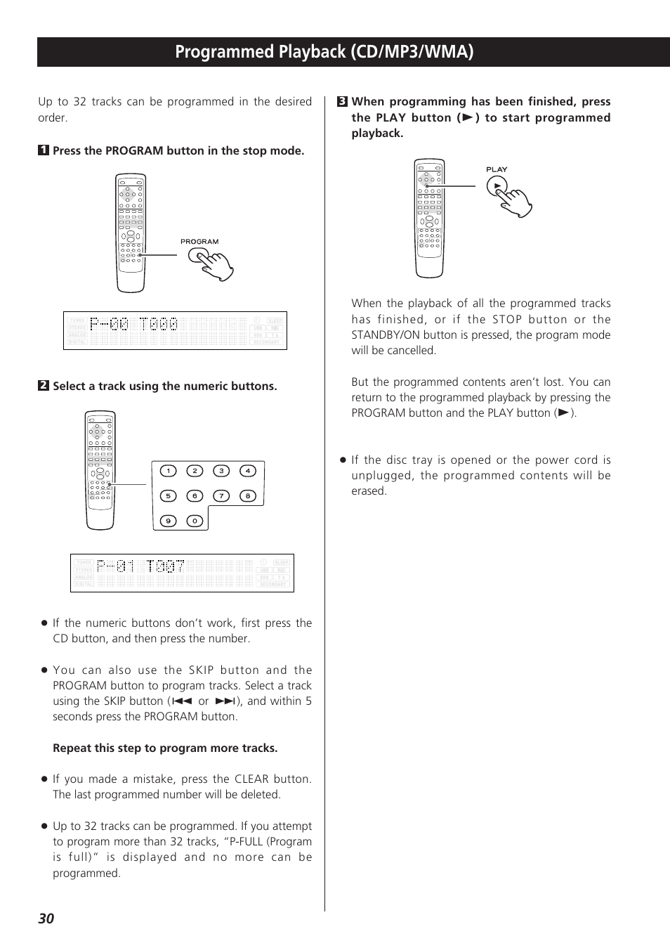 Programmed playback (cd/mp3/wma) | Teac CR-H227I User Manual | Page 30 / 43