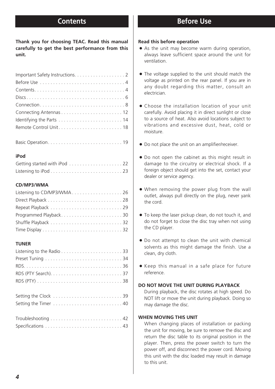 Teac CR-H227I User Manual | Page 4 / 43