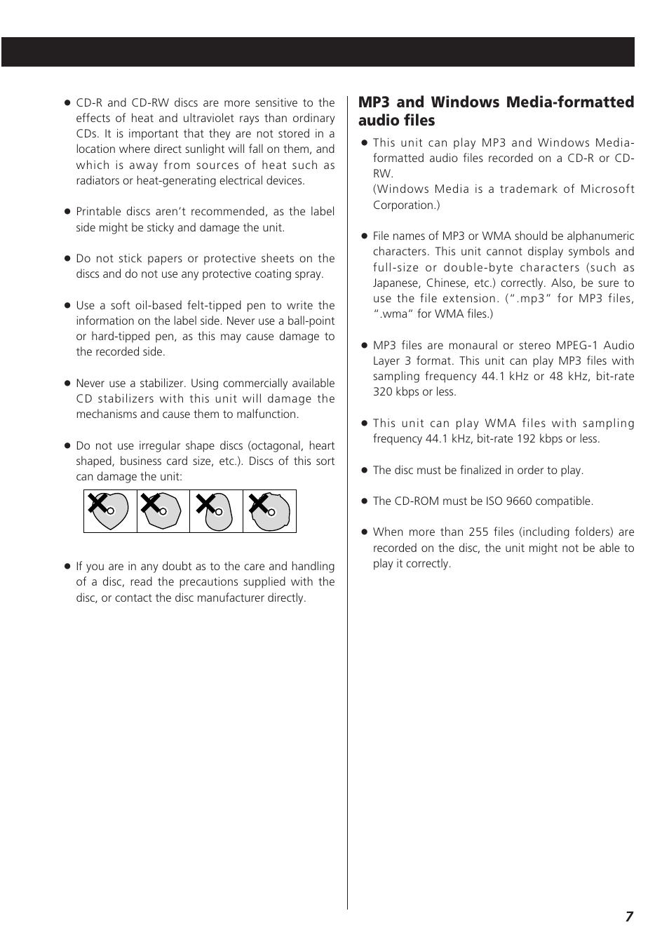 Mp3 and windows media-formatted audio files | Teac CR-H227I User Manual | Page 7 / 43