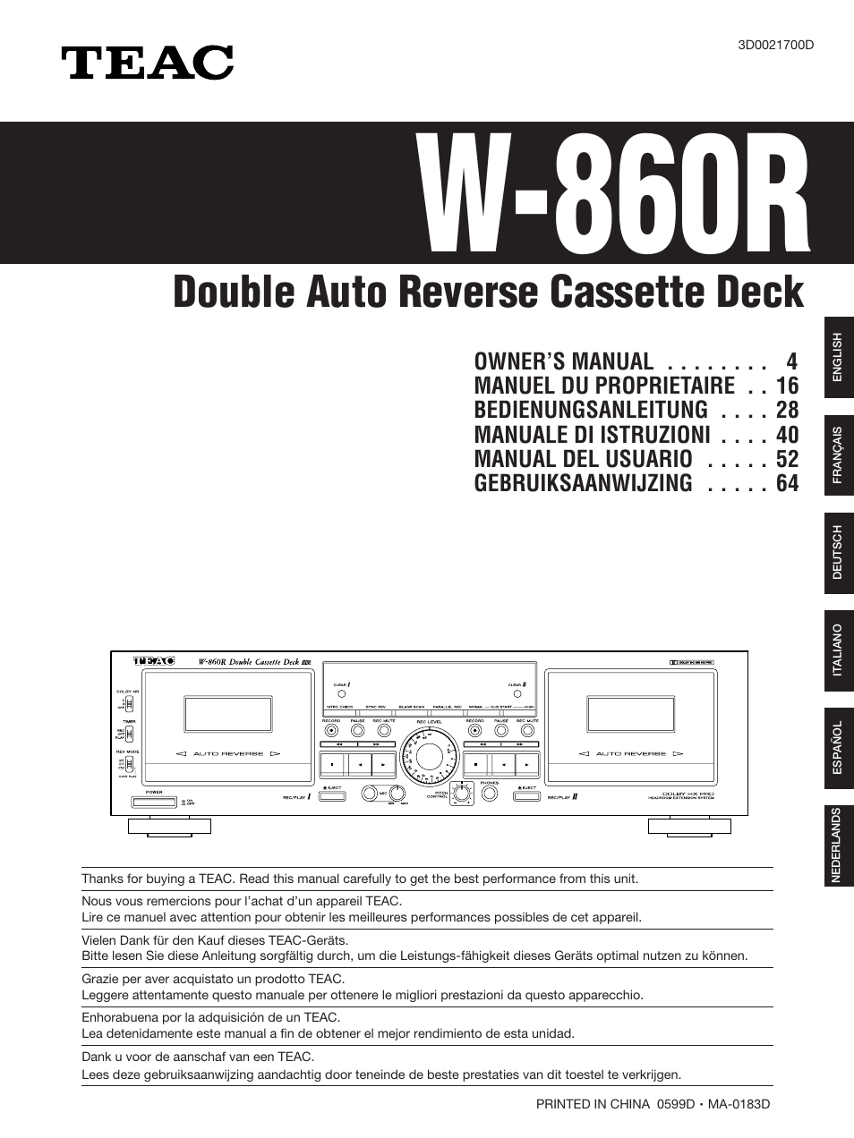 Teac W-860R User Manual | 76 pages