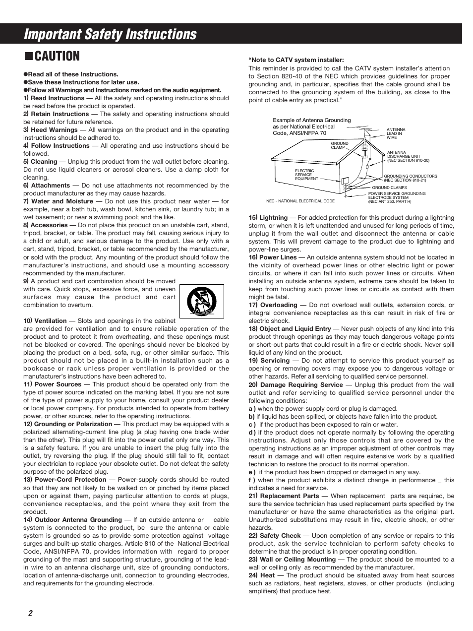 Important safety instructions, Caution | Teac W-860R User Manual | Page 2 / 76