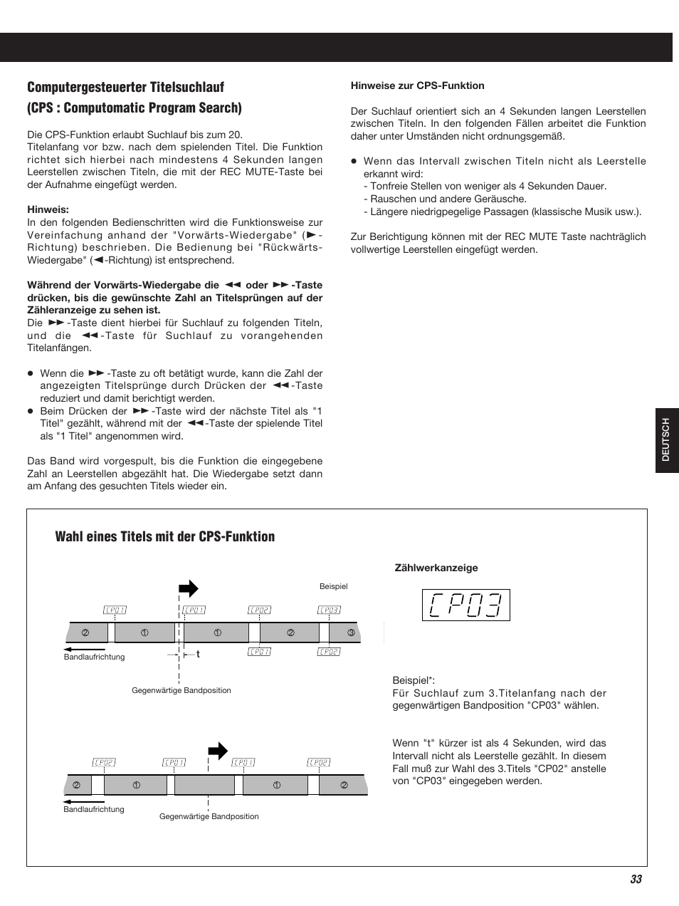 Wahl eines titels mit der cps-funktion | Teac W-860R User Manual | Page 33 / 76