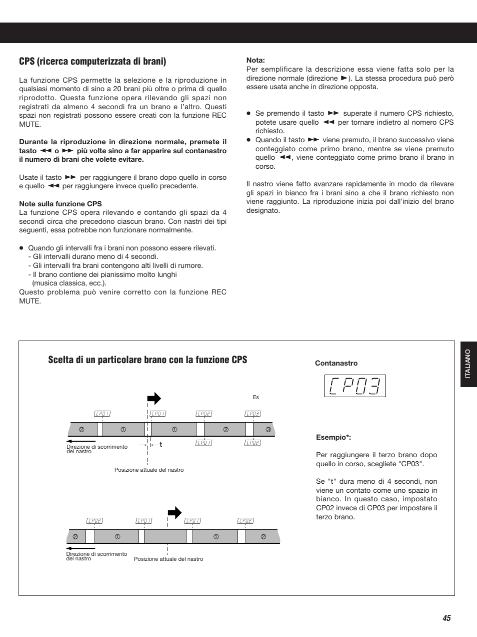 Scelta di un particolare brano con la funzione cps, Cps (ricerca computerizzata di brani) | Teac W-860R User Manual | Page 45 / 76