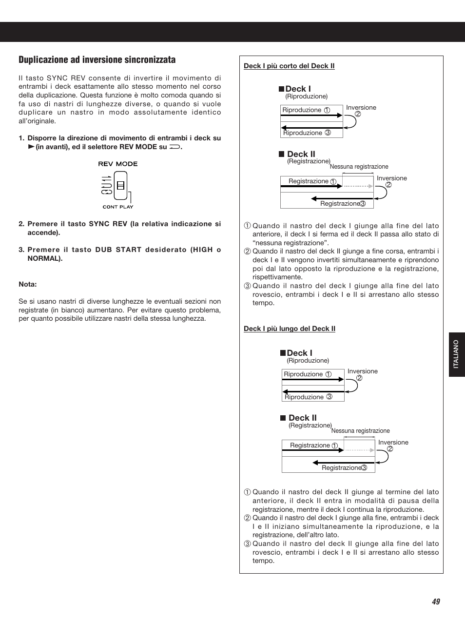 Duplicazione ad inversione sincronizzata | Teac W-860R User Manual | Page 49 / 76