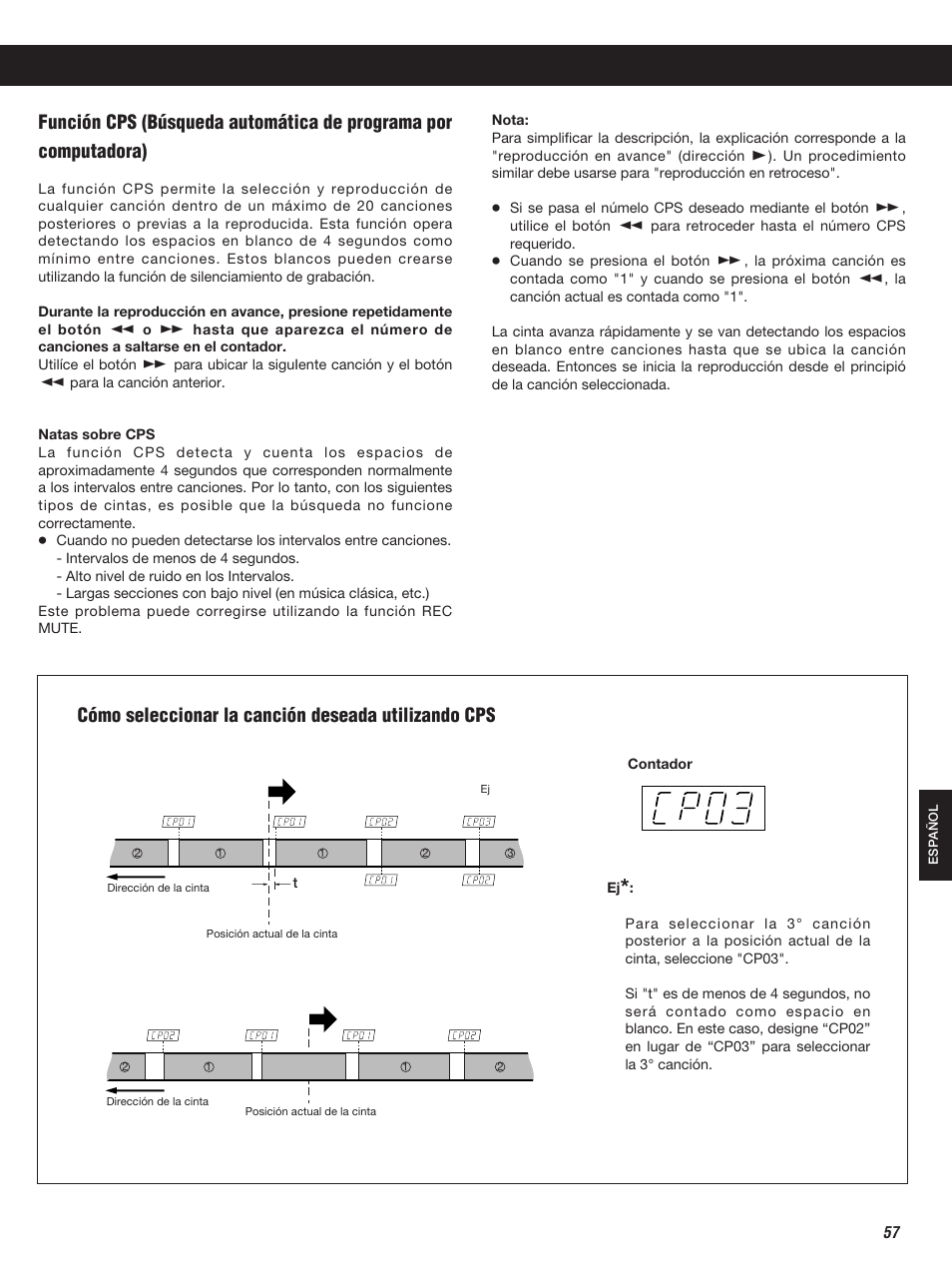 Cómo seleccionar la canción deseada utilizando cps | Teac W-860R User Manual | Page 57 / 76