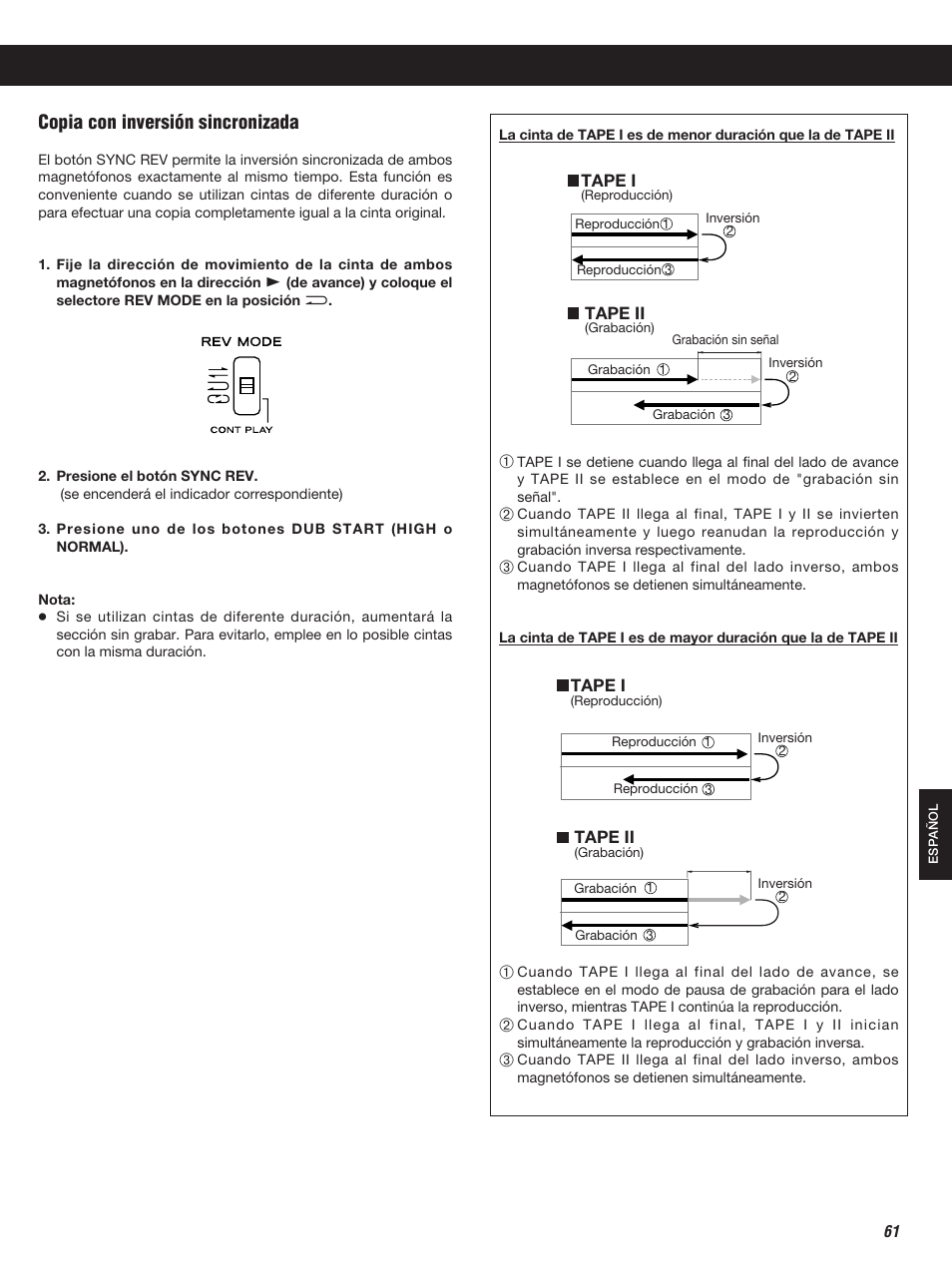 Copia con inversión sincronizada | Teac W-860R User Manual | Page 61 / 76