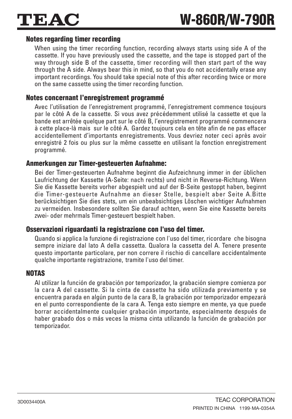 Teac W-860R User Manual | Page 76 / 76