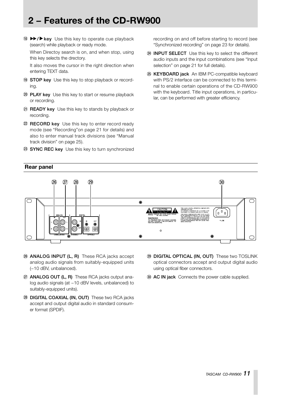 Introduction, 2 − features of the cd-rw900 | Teac CD-RW900CD User Manual | Page 11 / 32