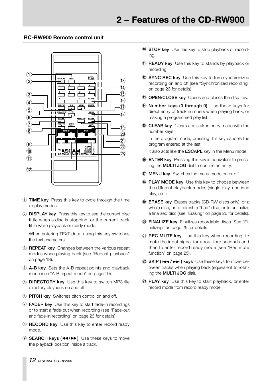 Introduction, 2 − features of the cd-rw900 | Teac CD-RW900CD User Manual | Page 12 / 32