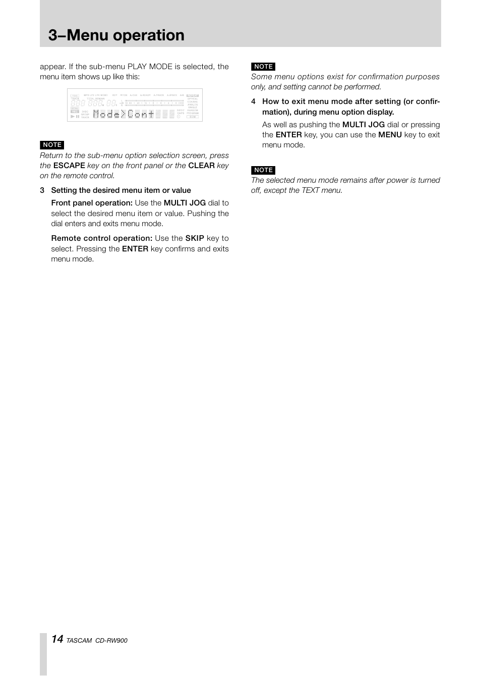 3−menu operation | Teac CD-RW900CD User Manual | Page 14 / 32