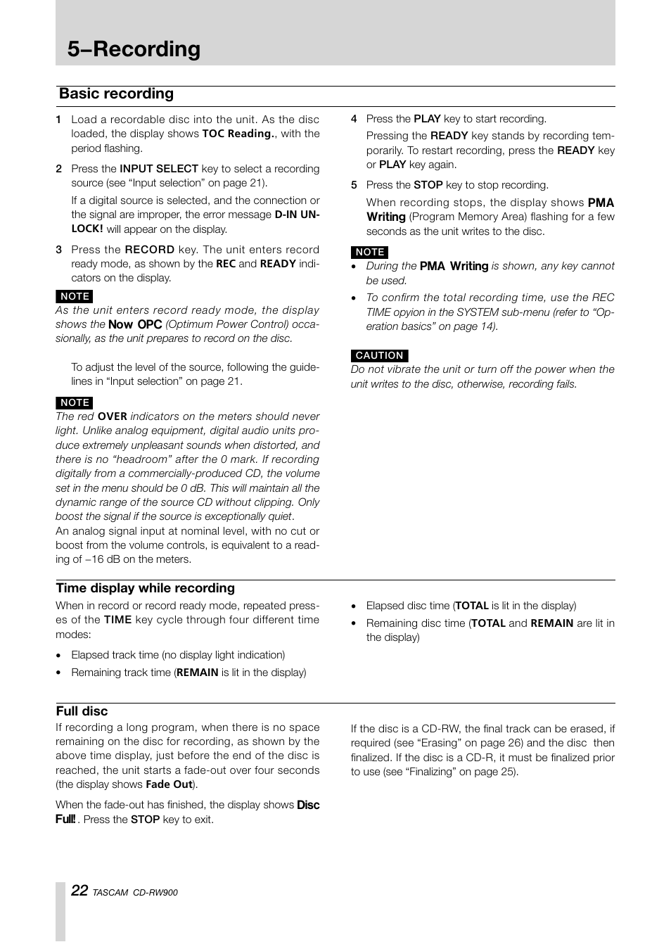 Introduction, 5−recording, Basic recording | Teac CD-RW900CD User Manual | Page 22 / 32