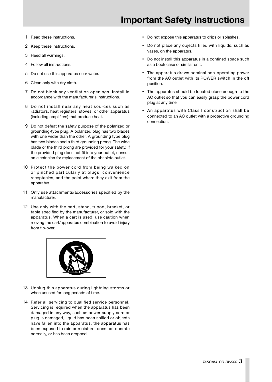 Introduction, Important safety instructions | Teac CD-RW900CD User Manual | Page 3 / 32