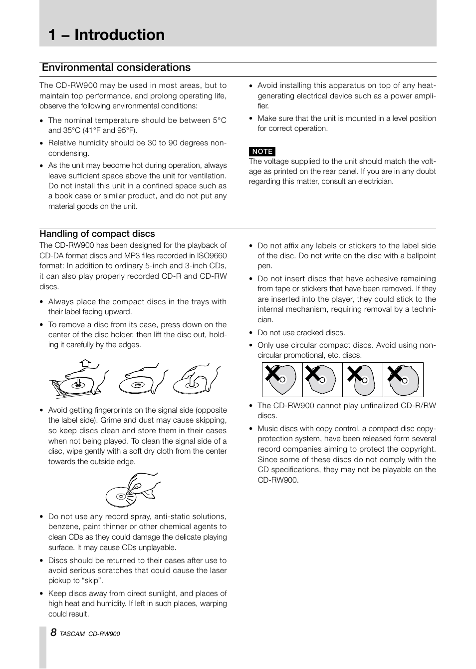 Introduction, 1 − introduction, Environmental considerations | Teac CD-RW900CD User Manual | Page 8 / 32