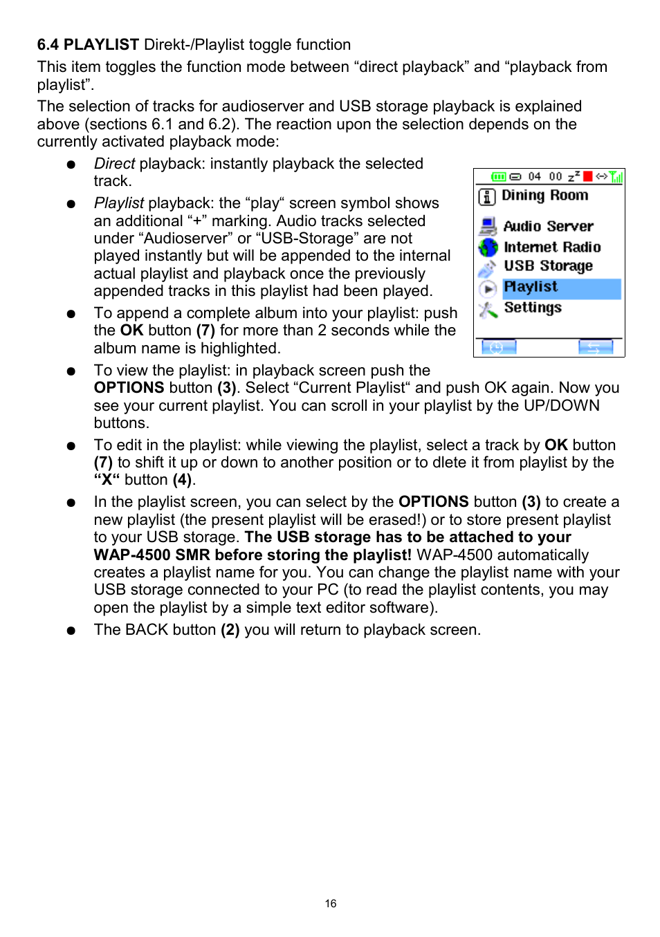 4 playlist direkt-/playlist toggle function | Teac WAP-4500 User Manual | Page 16 / 31