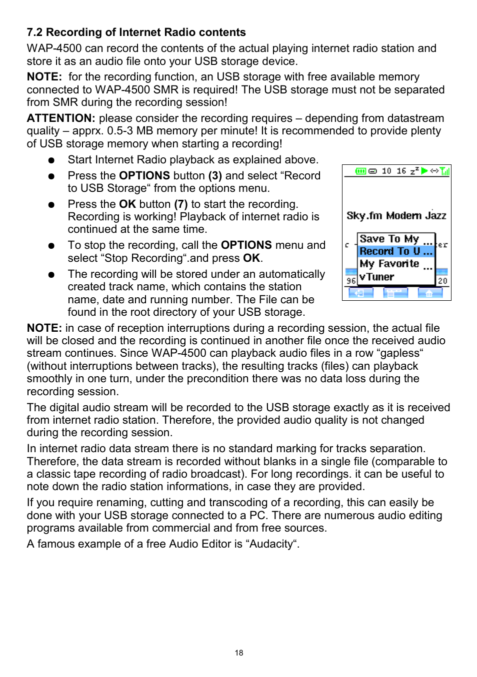 2 recording of internet radio contents | Teac WAP-4500 User Manual | Page 18 / 31