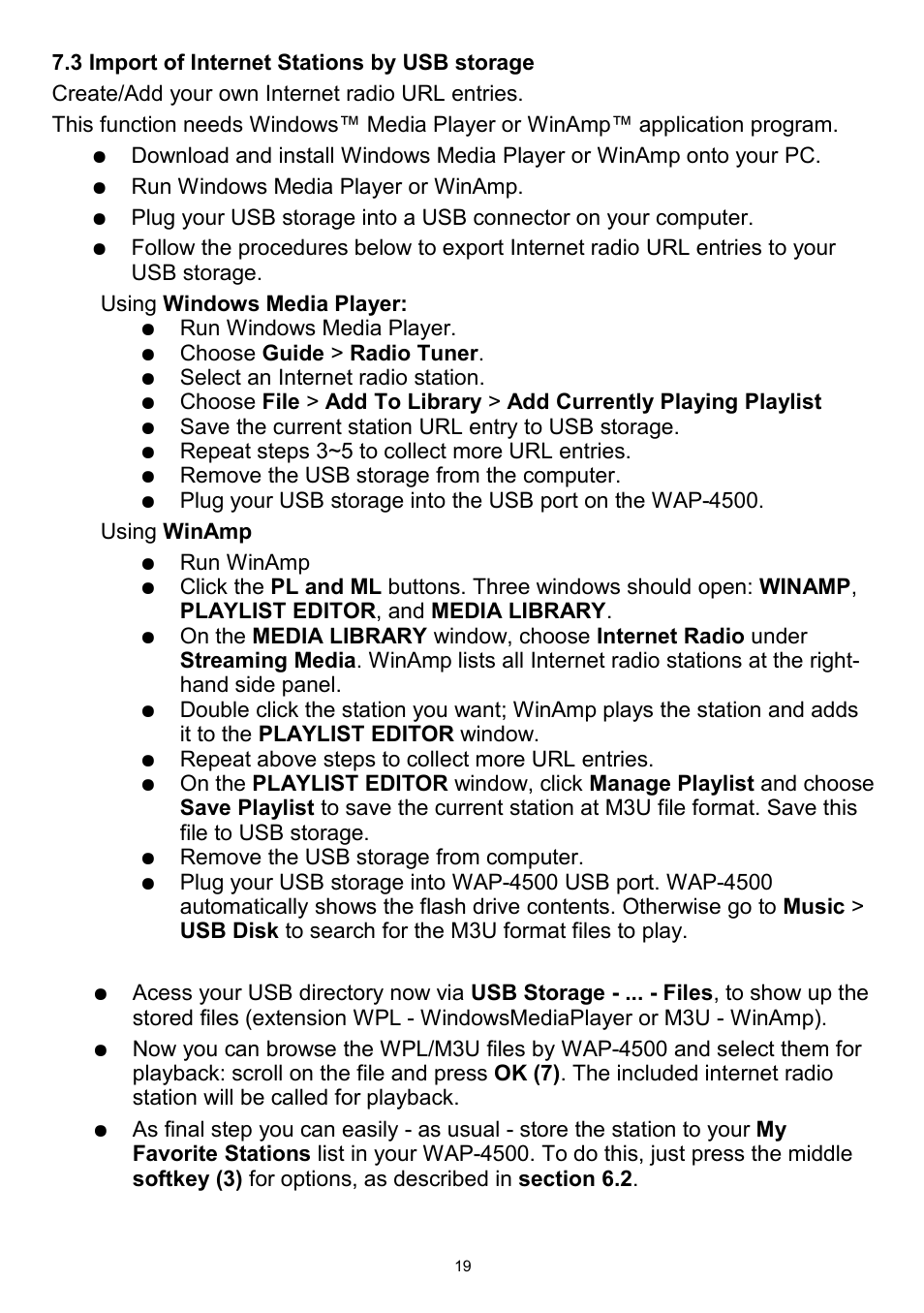 3 import of internet stations by usb storage | Teac WAP-4500 User Manual | Page 19 / 31