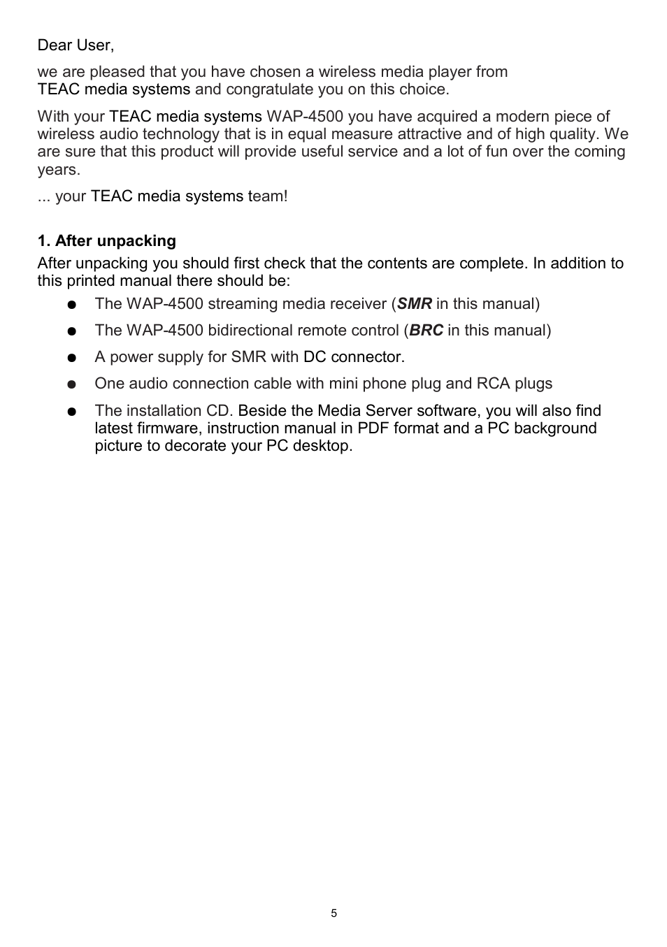 After unpacking | Teac WAP-4500 User Manual | Page 5 / 31