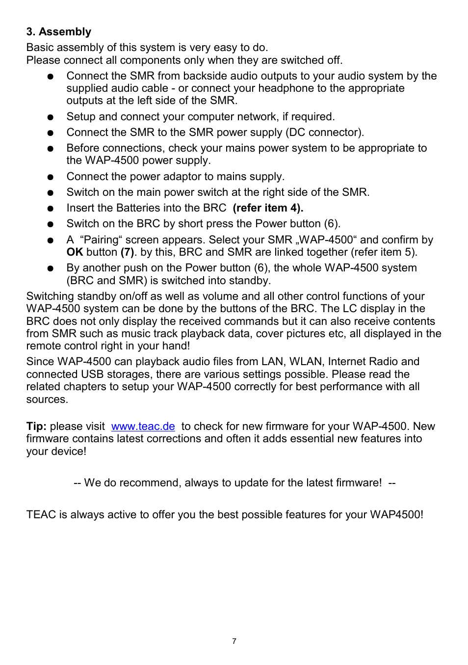 Assembly | Teac WAP-4500 User Manual | Page 7 / 31