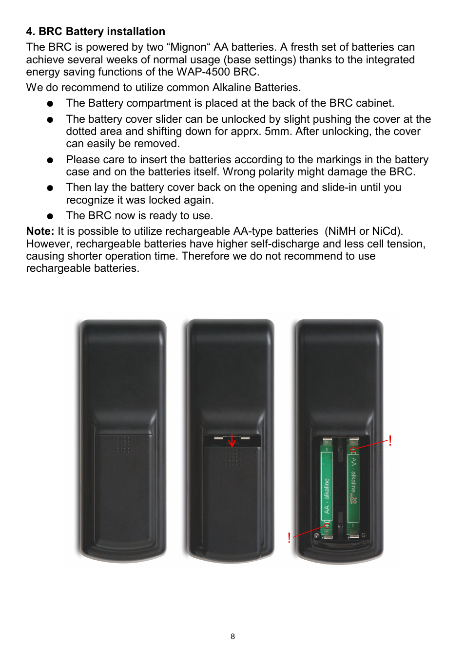 Brc battery installation | Teac WAP-4500 User Manual | Page 8 / 31