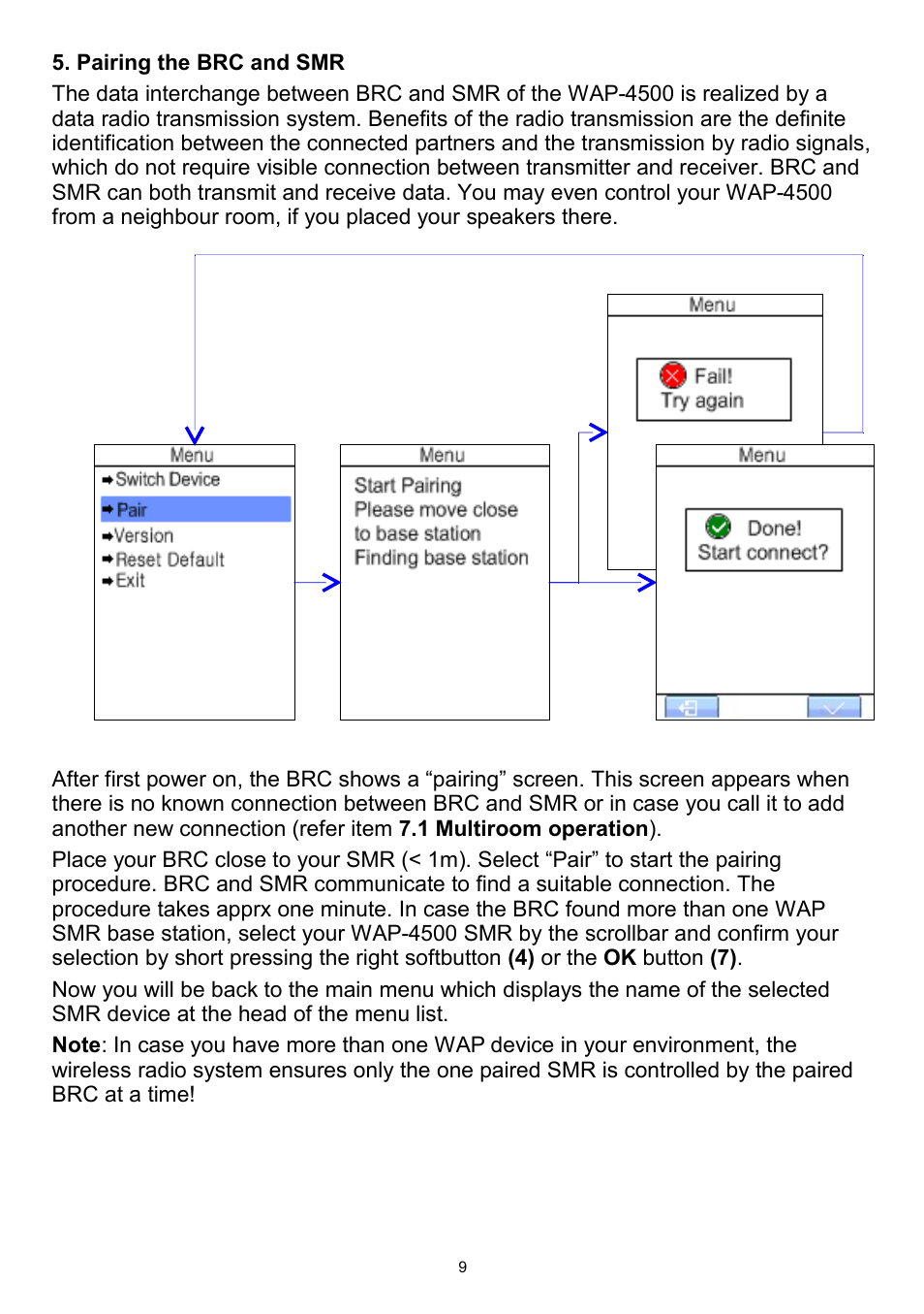 Pairing the brc and smr | Teac WAP-4500 User Manual | Page 9 / 31