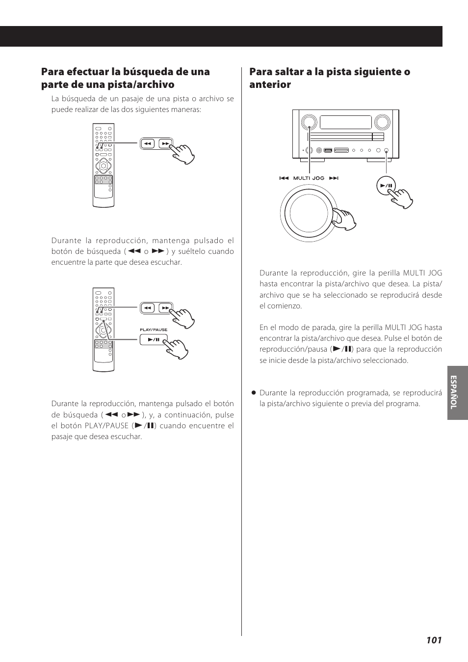 Para saltar a la pista siguiente o anterior | Teac CD Receiver CR-H238i User Manual | Page 101 / 118