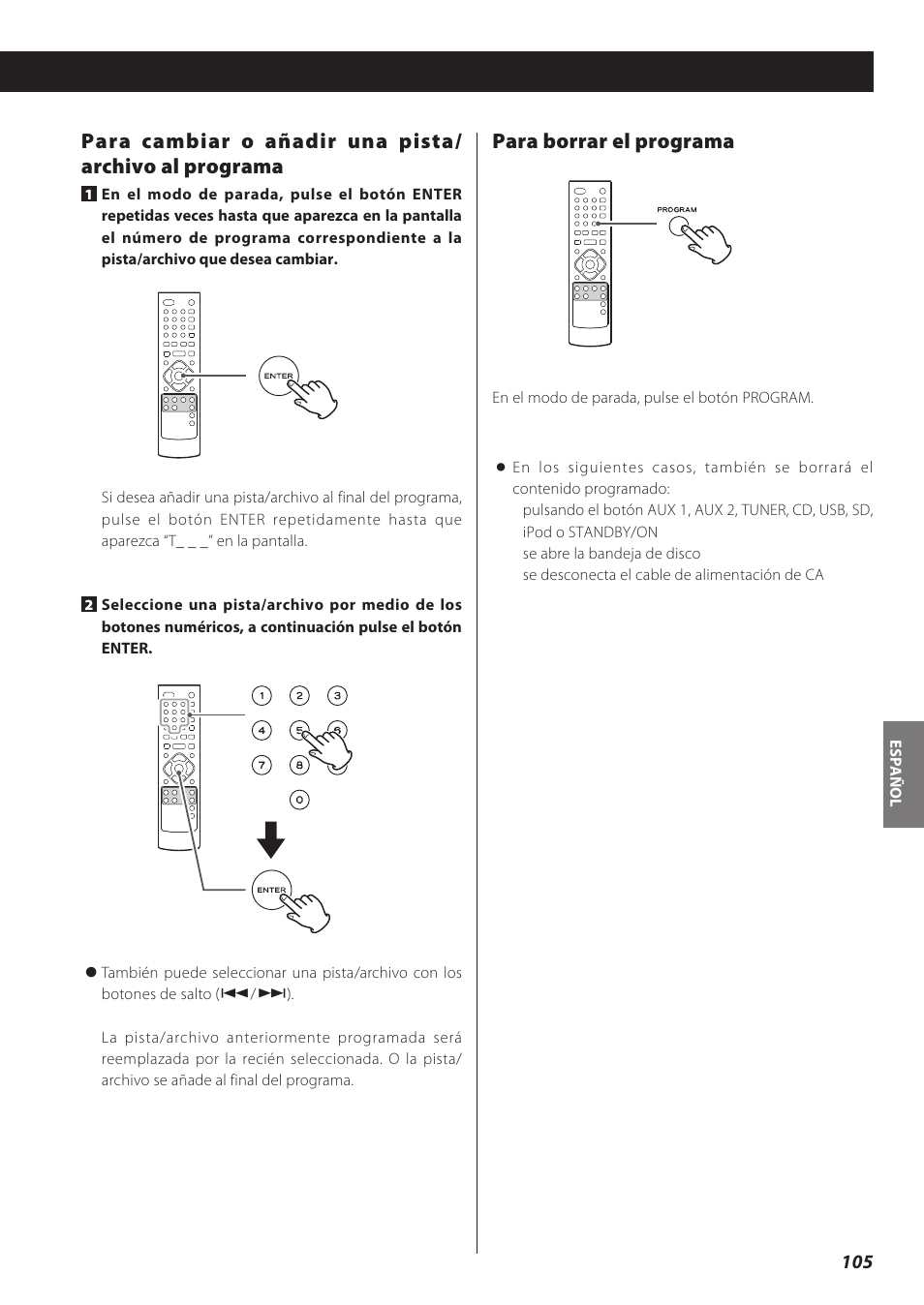 Para borrar el programa | Teac CD Receiver CR-H238i User Manual | Page 105 / 118