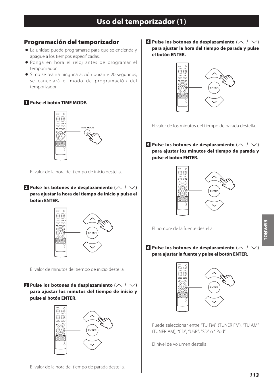 Uso del temporizador (1), Programación del temporizador | Teac CD Receiver CR-H238i User Manual | Page 113 / 118