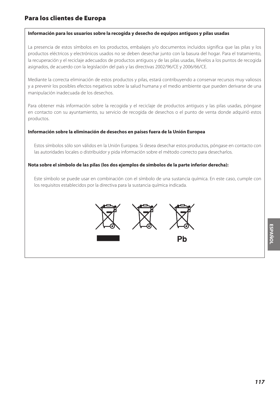 Para los clientes de europa | Teac CD Receiver CR-H238i User Manual | Page 117 / 118