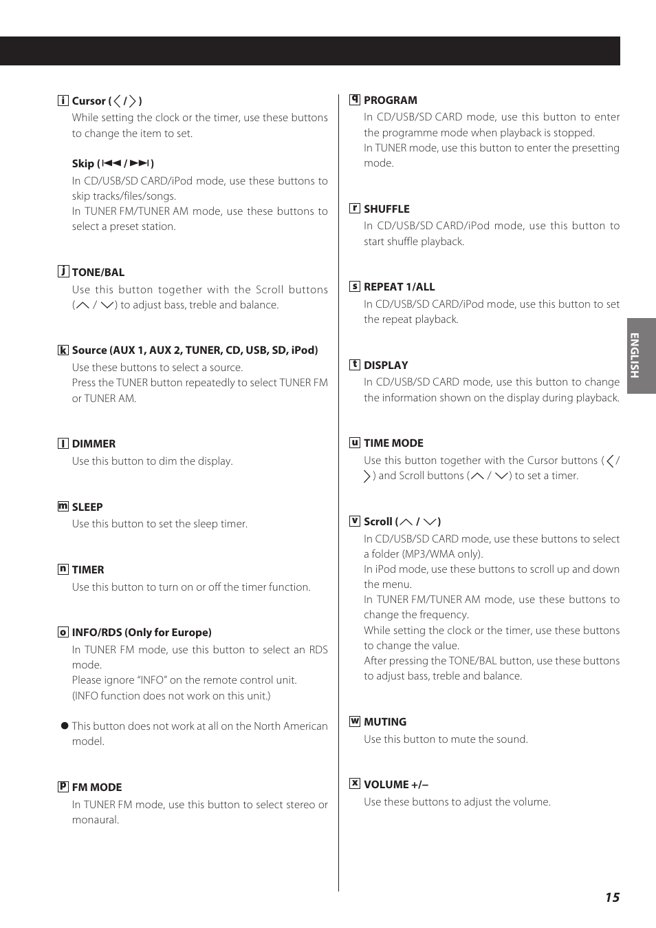 Teac CD Receiver CR-H238i User Manual | Page 15 / 118