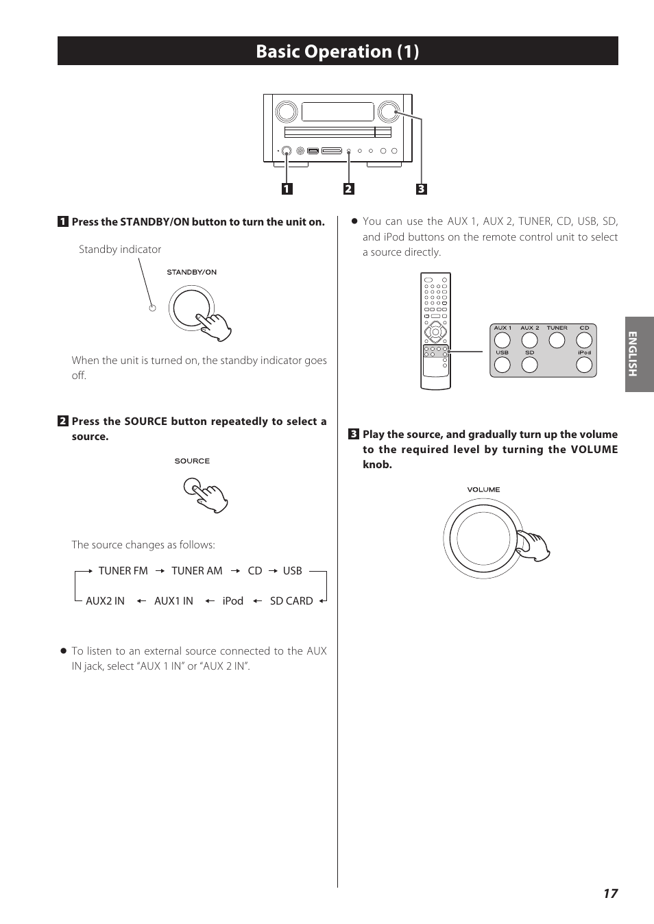 Basic operation (1) | Teac CD Receiver CR-H238i User Manual | Page 17 / 118