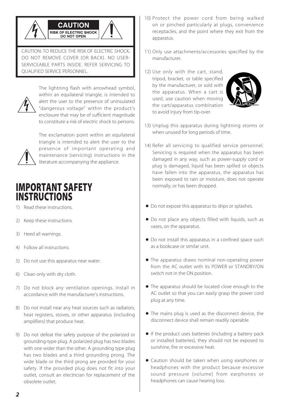 Important safetyinstructions, Important safety instructions | Teac CD Receiver CR-H238i User Manual | Page 2 / 118