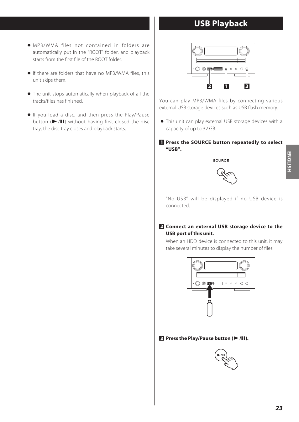 Usb playback | Teac CD Receiver CR-H238i User Manual | Page 23 / 118