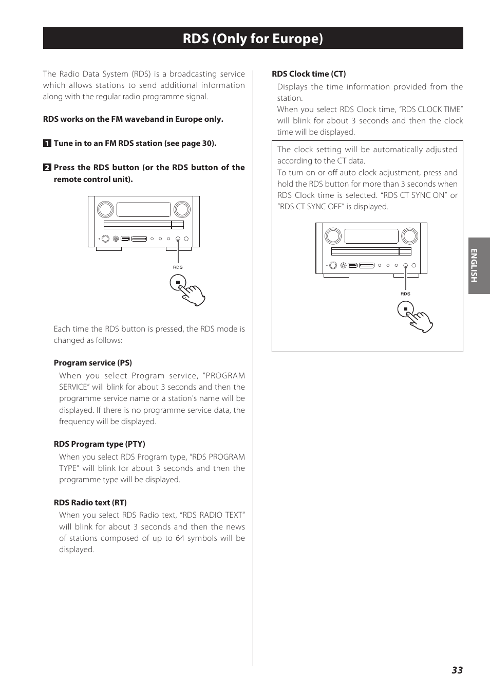 Rds (only for europe) | Teac CD Receiver CR-H238i User Manual | Page 33 / 118