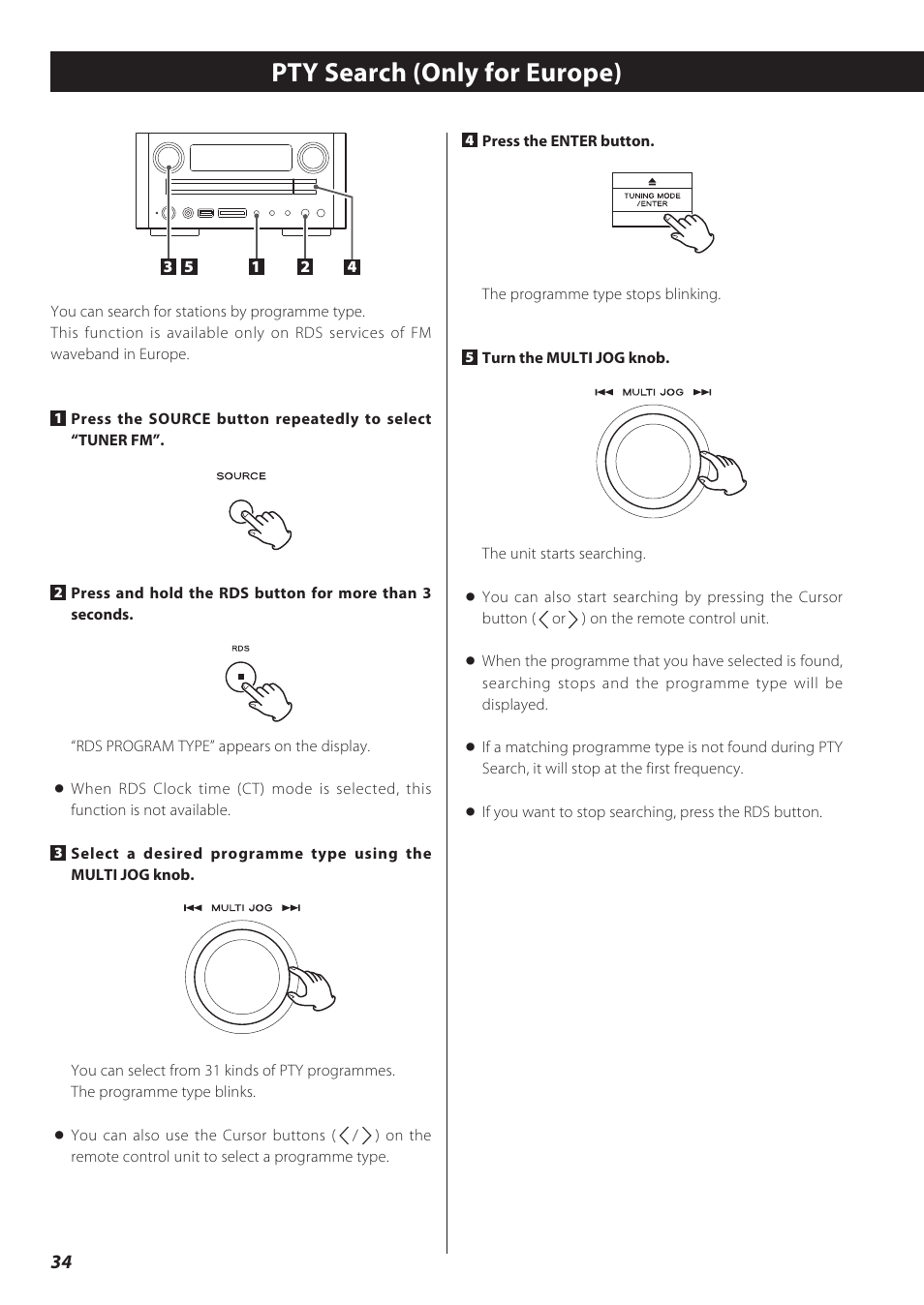 Pty search (only for europe) | Teac CD Receiver CR-H238i User Manual | Page 34 / 118