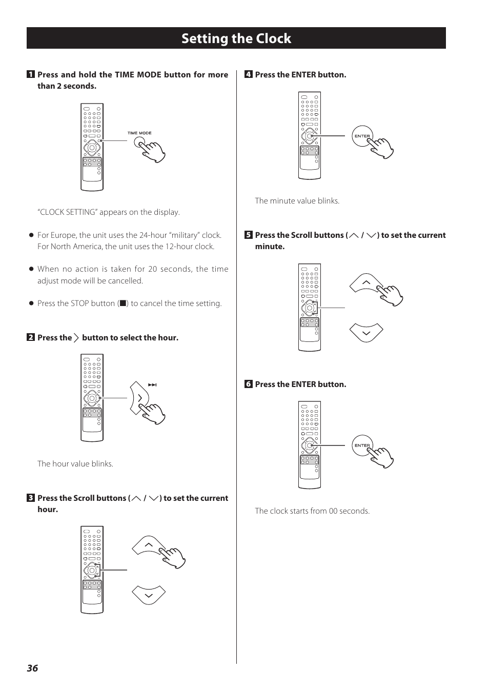 Setting the clock, Using the timer | Teac CD Receiver CR-H238i User Manual | Page 36 / 118