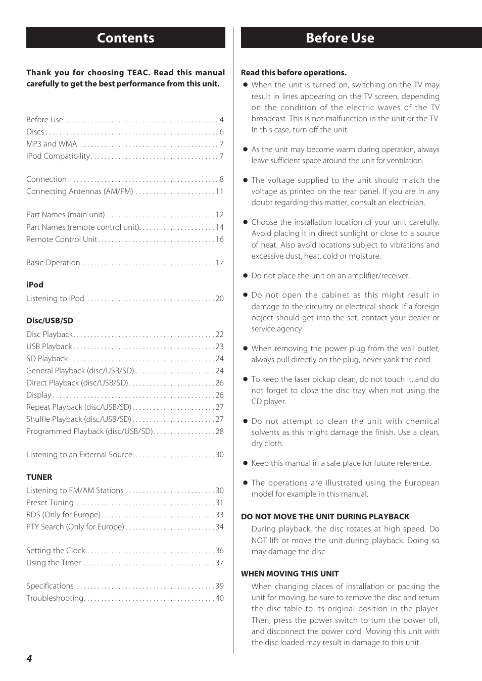 Teac CD Receiver CR-H238i User Manual | Page 4 / 118