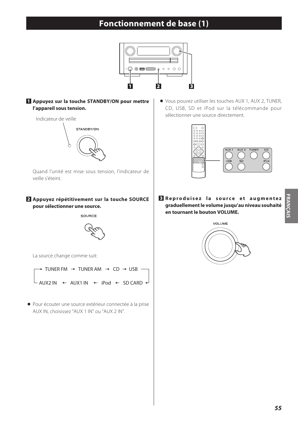 Fonctionnement de base (1) | Teac CD Receiver CR-H238i User Manual | Page 55 / 118