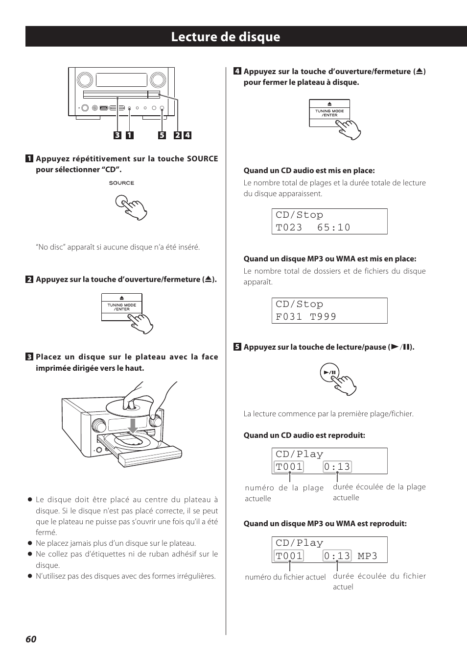 Lecture de disque, Lecture usb | Teac CD Receiver CR-H238i User Manual | Page 60 / 118